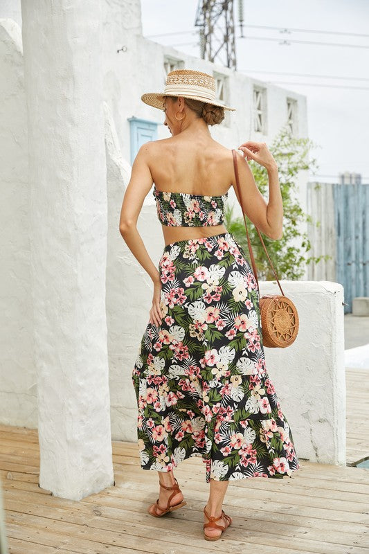 2Pcs Floral Long Skirt Set