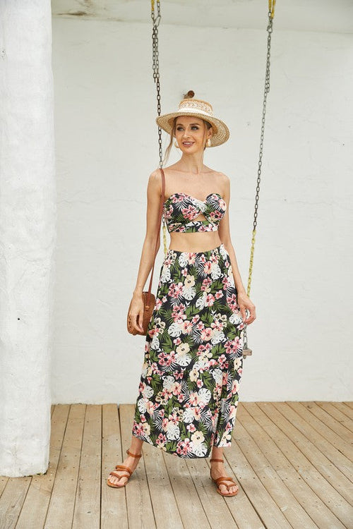 2Pcs Floral Long Skirt Set