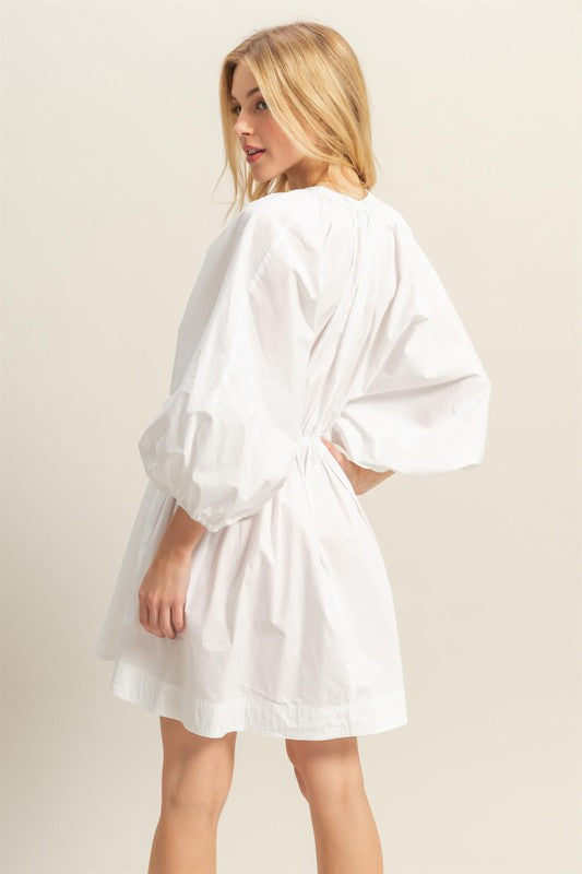 HYFVE Plunge Balloon Sleeve Poplin Mini Dress with Pockets